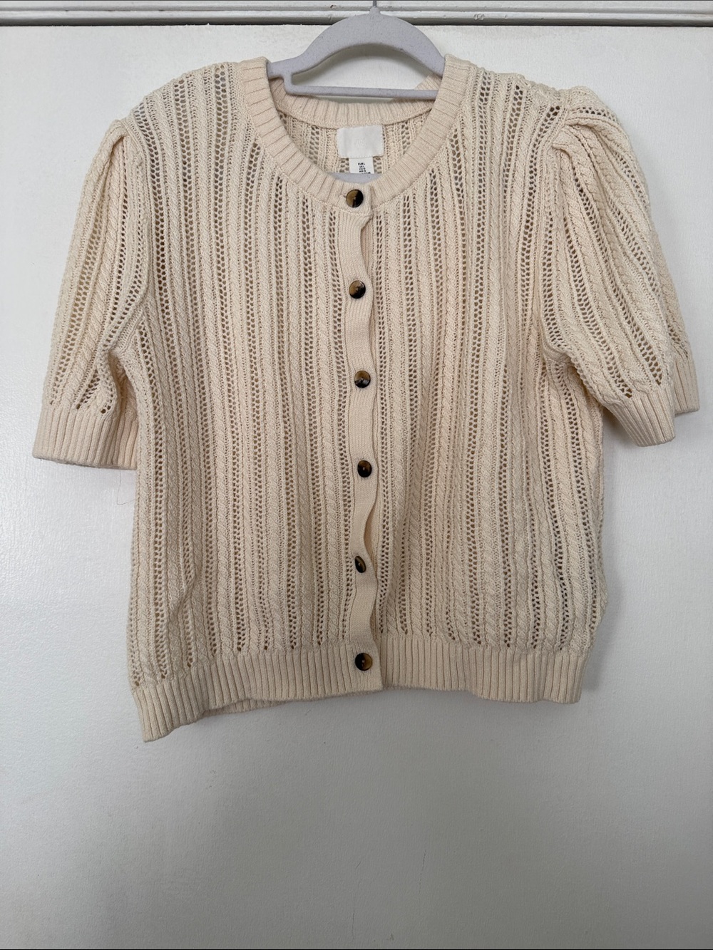 H&M Cream Openwork Short-Sleeve Button Cardigan